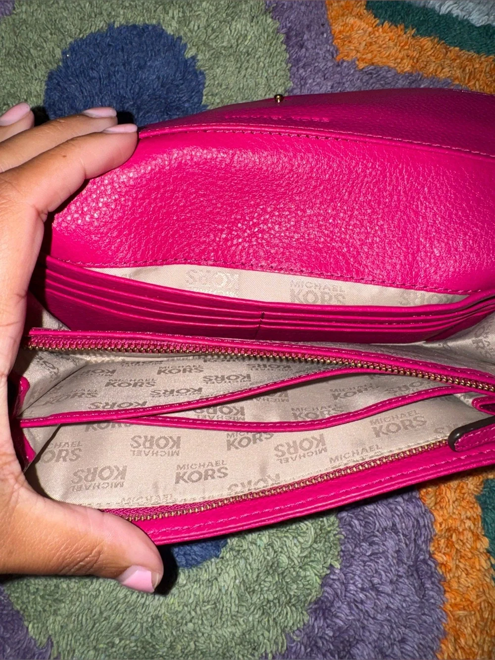 Michael Kors Fuchsia Leather Flap Wallet with Gold Plaque